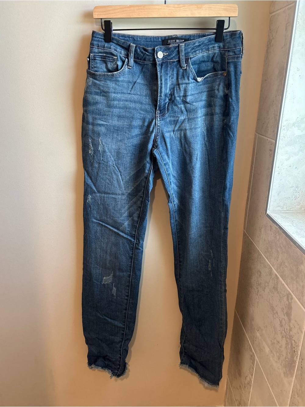 Judy Blue Women's Distressed Mid-Blue Boyfriend Jeans